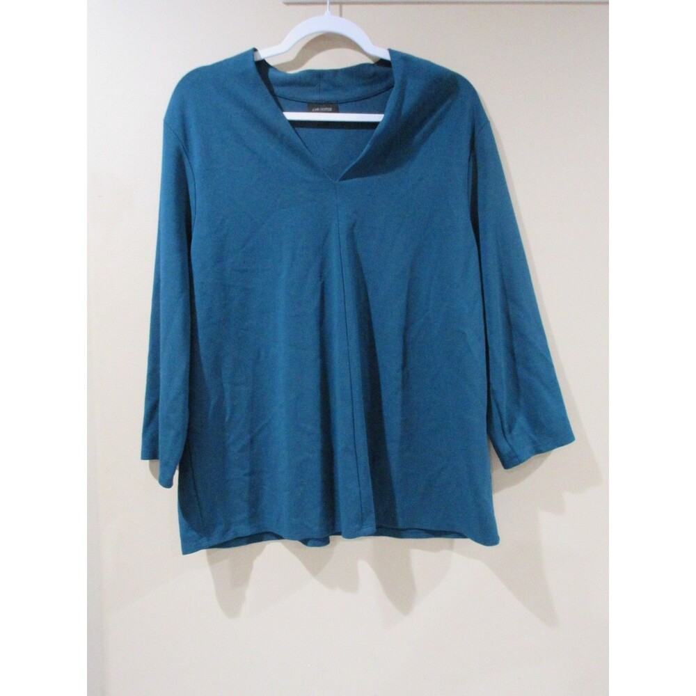 J. Jill Pullover Tunic Blouse Women XL Teal Blue Mock Neck Stretch 3/4 Sleeve